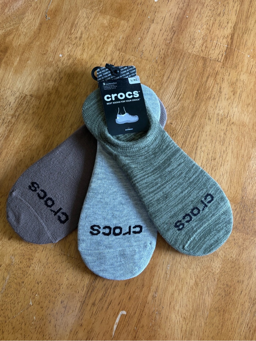 Crocs Unisex Adult Socks 3-Pack L-XL Polyester Spandex Blend NWT